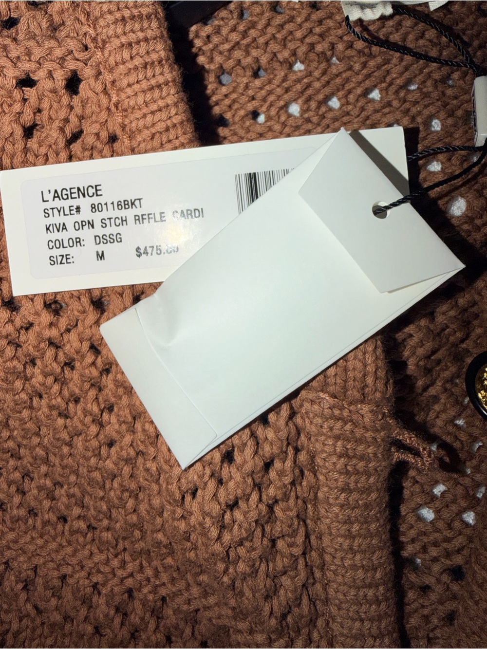 Lagence Brown Kiva Open Stitch Ruffle Cardigan NWT - Picture 10 of 11
